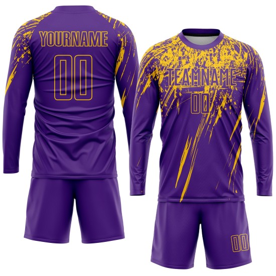 Maillot de football personnalisé violet et jaune par sublimation Maillot de football personnalisé violet et jaune par sublimation