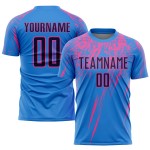 Maillot de football personnalisé bleu poudre, bleu marine et rose, sublimé Maillot de football personnalisé bleu poudre, bleu marine et rose, sublimé
