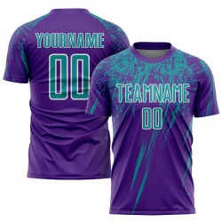 Maillot de football personnalisé à sublimation violet sarcelle-blanc