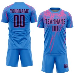 Maillot de football personnalisé bleu poudre, bleu marine et rose, sublimé Maillot de football personnalisé bleu poudre, bleu marine et rose, sublimé