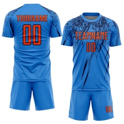 Maillot de football personnalisé bleu poudre, orange et bleu marine, sublimé Maillot de football personnalisé bleu poudre, orange et bleu marine, sublimé