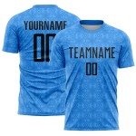 Maillot de football personnalisé à sublimation géométrique bleu poudre et noir Maillot de football personnalisé à sublimation géométrique bleu poudre et noir