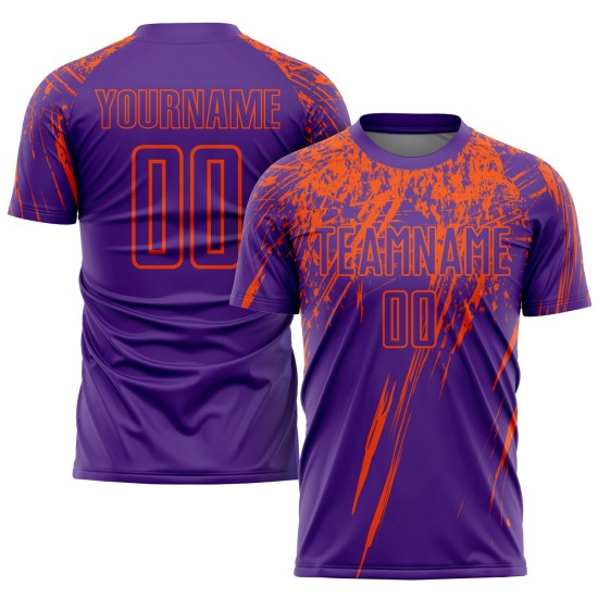 Maillot de football personnalisé violet orange par sublimation Maillot de football personnalisé violet orange par sublimation