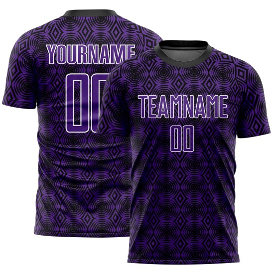 Maillot de football personnalisé à sublimation géométrique violet noir et blanc Maillot de football personnalisé à sublimation géométrique violet noir et blanc