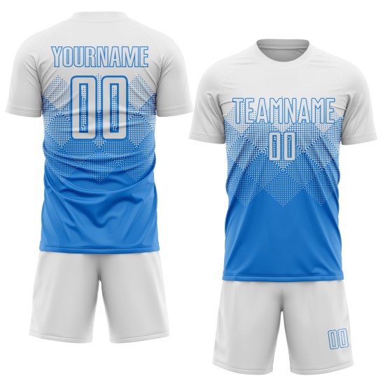 Maillot de football personnalisé bleu poudre et blanc par sublimation Maillot de football personnalisé bleu poudre et blanc par sublimation