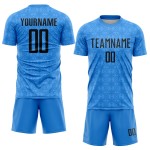 Maillot de football personnalisé à sublimation géométrique bleu poudre et noir Maillot de football personnalisé à sublimation géométrique bleu poudre et noir