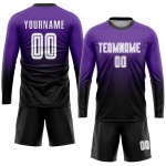 Maillot de football personnalisé violet, blanc et noir, effet dégradé par sublimation Maillot de football personnalisé violet, blanc et noir, effet dégradé par sublimation