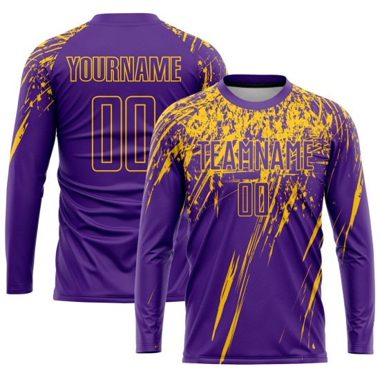 Maillot de football personnalisé violet et jaune par sublimation Maillot de football personnalisé violet et jaune par sublimation