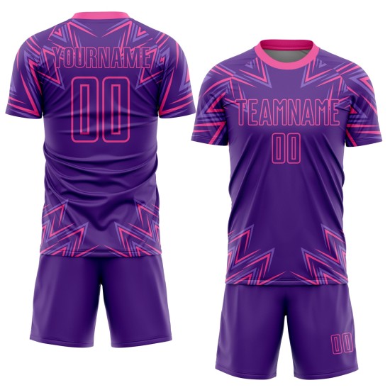 Maillot de football personnalisé à sublimation géométrique violet et rose Maillot de football personnalisé à sublimation géométrique violet et rose