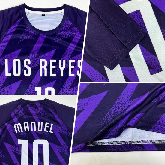 Maillot de football personnalisé violet et blanc par sublimation Maillot de football personnalisé violet et blanc par sublimation