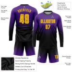 Maillot de football personnalisé à manches longues, violet, or et noir, avec sublimation Maillot de football personnalisé à manches longues, violet, or et noir, avec sublimation