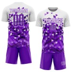 Maillot de football personnalisé à motif géométrique violet et blanc par sublimation Maillot de football personnalisé à motif géométrique violet et blanc par sublimation