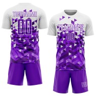 Maillot de football personnalisé à motif géométrique violet et blanc par sublimation