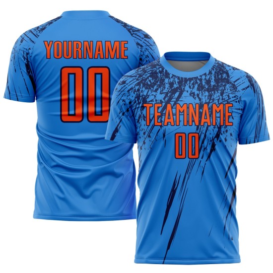 Maillot de football personnalisé bleu poudre, orange et bleu marine, sublimé Maillot de football personnalisé bleu poudre, orange et bleu marine, sublimé