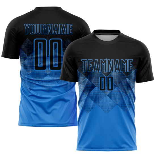 Maillot de football personnalisé bleu poudre noir par sublimation Maillot de football personnalisé bleu poudre noir par sublimation
