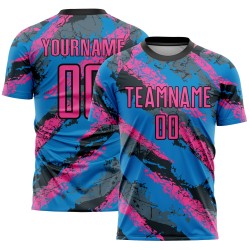 Maillot de football personnalisé bleu poudre, rose et blanc, sublimation