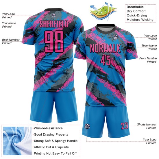 Maillot de football personnalisé bleu poudre, rose et blanc, sublimation Maillot de football personnalisé bleu poudre, rose et blanc, sublimation
