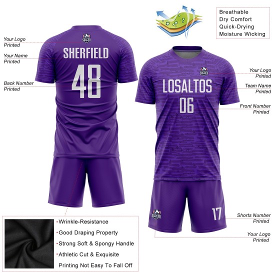 Maillot de football personnalisé violet et blanc par sublimation Maillot de football personnalisé violet et blanc par sublimation