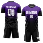 Maillot de football personnalisé violet, blanc et noir, effet dégradé par sublimation Maillot de football personnalisé violet, blanc et noir, effet dégradé par sublimation
