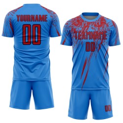 Maillot de football personnalisé bleu poudre, rouge et bleu marine, sublimé Maillot de football personnalisé bleu poudre, rouge et bleu marine, sublimé