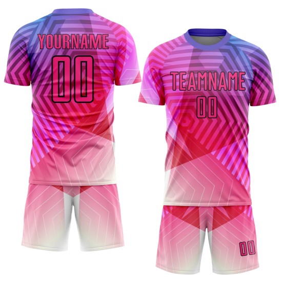 Maillot de football personnalisé à sublimation avec formes géométriques violet, rose et noir Maillot de football personnalisé à sublimation avec formes géométriques violet, rose et noir