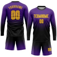 Maillot de football personnalisé à manches longues, violet, or et noir, avec sublimation