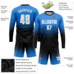 Maillot de football personnalisé à manches longues, bleu poudre, blanc et noir, imprimé par sublimation Maillot de football personnalisé à manches longues, bleu poudre, blanc et noir, imprimé par sublimation