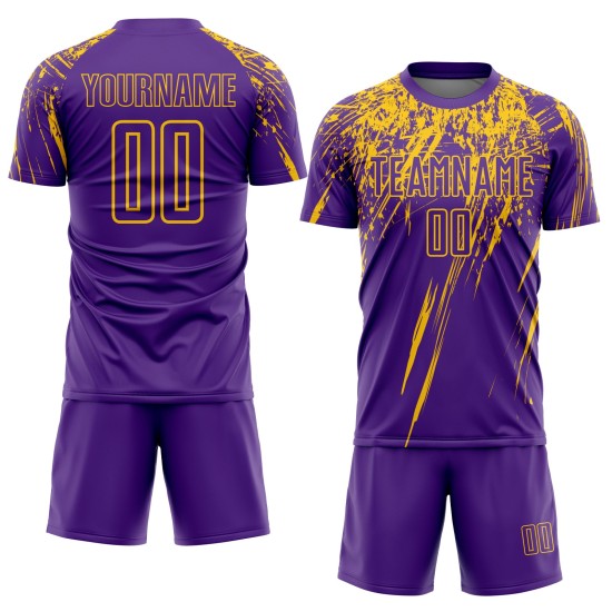 Maillot de football personnalisé violet et jaune par sublimation Maillot de football personnalisé violet et jaune par sublimation