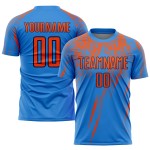 Maillot de football personnalisé bleu poudre, orange et bleu marine, sublimé Maillot de football personnalisé bleu poudre, orange et bleu marine, sublimé