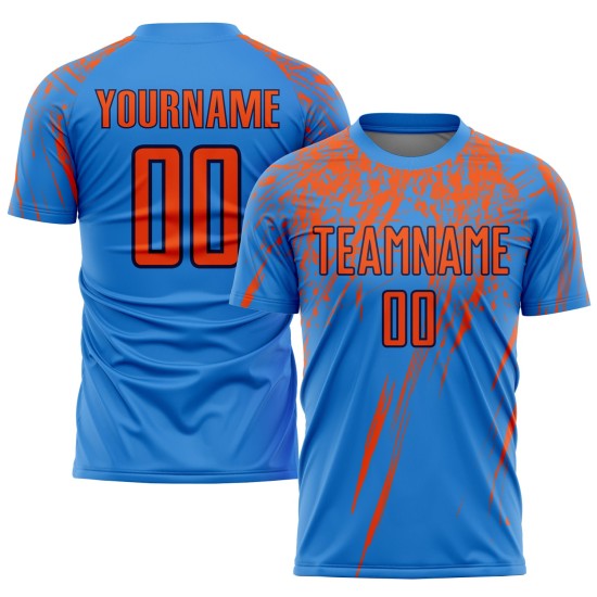 Maillot de football personnalisé bleu poudre, orange et bleu marine, sublimé Maillot de football personnalisé bleu poudre, orange et bleu marine, sublimé