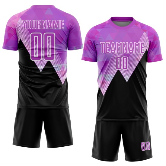 Maillot de football personnalisé à motif géométrique violet, noir et blanc, sublimé Maillot de football personnalisé à motif géométrique violet, noir et blanc, sublimé