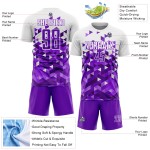Maillot de football personnalisé à motif géométrique violet et blanc par sublimation Maillot de football personnalisé à motif géométrique violet et blanc par sublimation