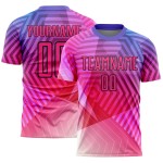 Maillot de football personnalisé à sublimation avec formes géométriques violet, rose et noir Maillot de football personnalisé à sublimation avec formes géométriques violet, rose et noir