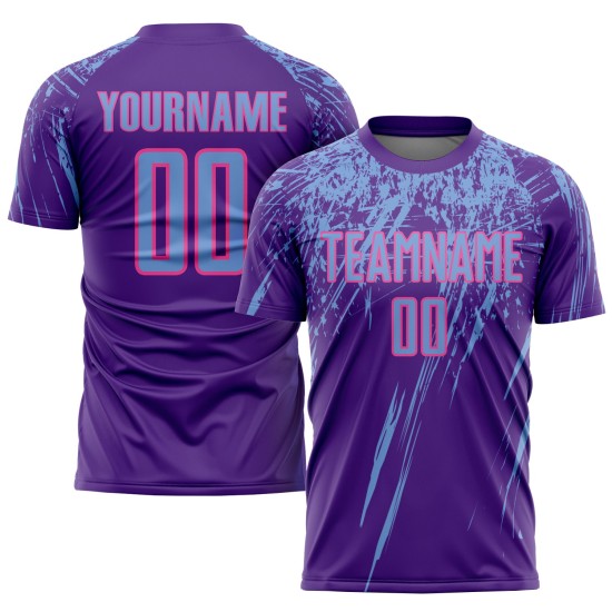 Maillot de football personnalisé par sublimation violet bleu clair-rose Maillot de football personnalisé par sublimation violet bleu clair-rose