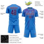 Maillot de football personnalisé à sublimation bleu poudre, violet et vieil or Maillot de football personnalisé à sublimation bleu poudre, violet et vieil or