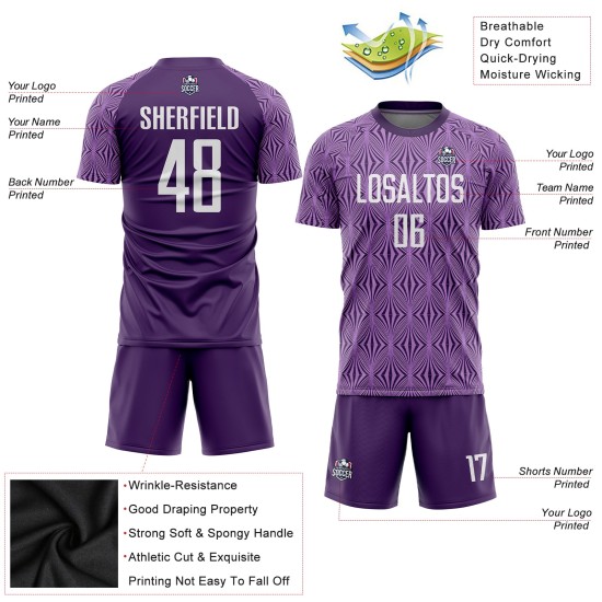 Maillot de football personnalisé violet et blanc par sublimation Maillot de football personnalisé violet et blanc par sublimation