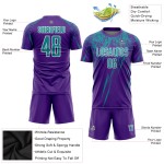 Maillot de football personnalisé à sublimation violet sarcelle-blanc Maillot de football personnalisé à sublimation violet sarcelle-blanc
