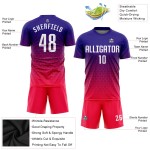 Maillot de football personnalisé par sublimation violet, blanc et rose vif Maillot de football personnalisé par sublimation violet, blanc et rose vif