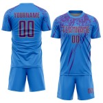 Maillot de football personnalisé à sublimation bleu poudre, violet et vieil or Maillot de football personnalisé à sublimation bleu poudre, violet et vieil or