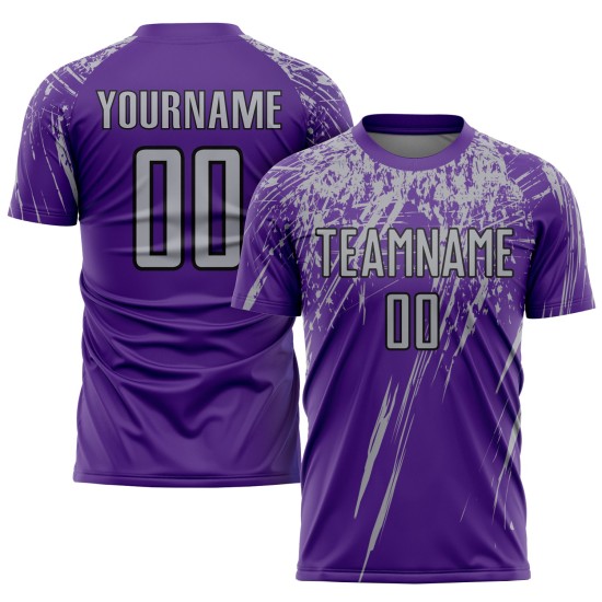 Maillot de football personnalisé à sublimation violet gris-noir Maillot de football personnalisé à sublimation violet gris-noir