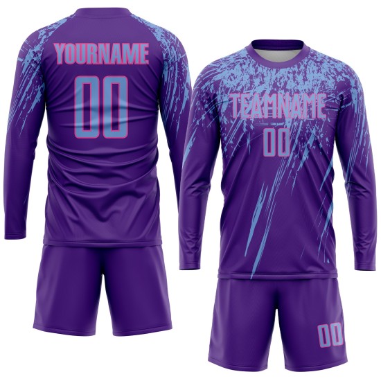 Maillot de football personnalisé par sublimation violet bleu clair-rose Maillot de football personnalisé par sublimation violet bleu clair-rose