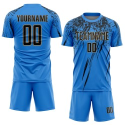 Maillot de football personnalisé à sublimation bleu poudre, noir et vieil or