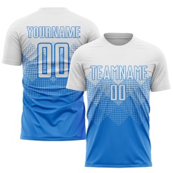 Maillot de football personnalisé bleu poudre et blanc par sublimation