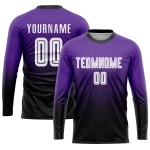 Maillot de football personnalisé violet, blanc et noir, effet dégradé par sublimation Maillot de football personnalisé violet, blanc et noir, effet dégradé par sublimation
