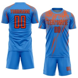 Maillot de football personnalisé bleu poudre, orange et bleu marine, sublimé Maillot de football personnalisé bleu poudre, orange et bleu marine, sublimé