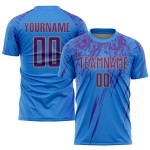 Maillot de football personnalisé à sublimation bleu poudre, violet et vieil or Maillot de football personnalisé à sublimation bleu poudre, violet et vieil or