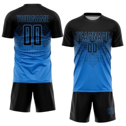 Maillot de football personnalisé bleu poudre noir par sublimation Maillot de football personnalisé bleu poudre noir par sublimation