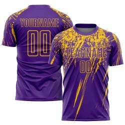 Maillot de football personnalisé violet et jaune par sublimation