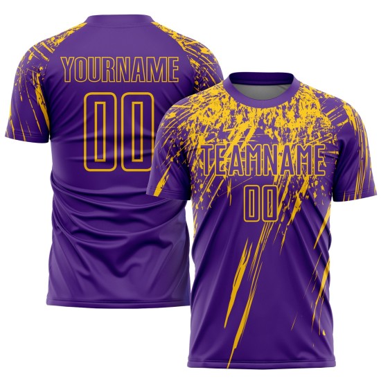 Maillot de football personnalisé violet et jaune par sublimation Maillot de football personnalisé violet et jaune par sublimation