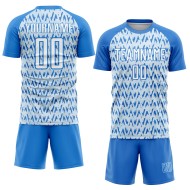 Maillot de football personnalisé à motif géométrique abstrait bleu poudre, blanc et argent, sublimation